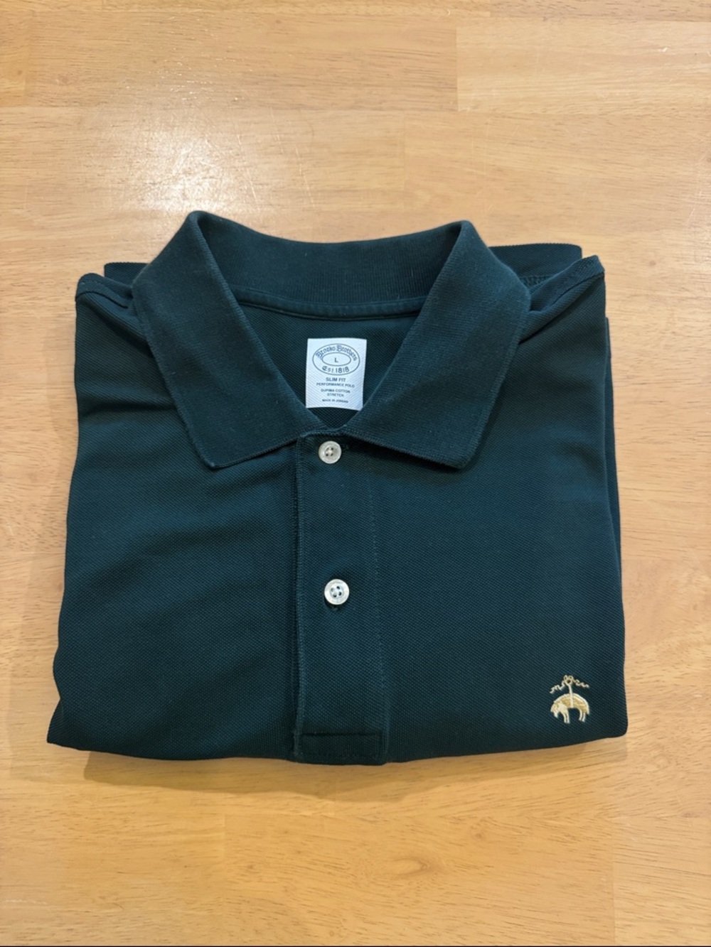 Brooks Brothers Dark Green Cotton Pique Polo with Gold Logo